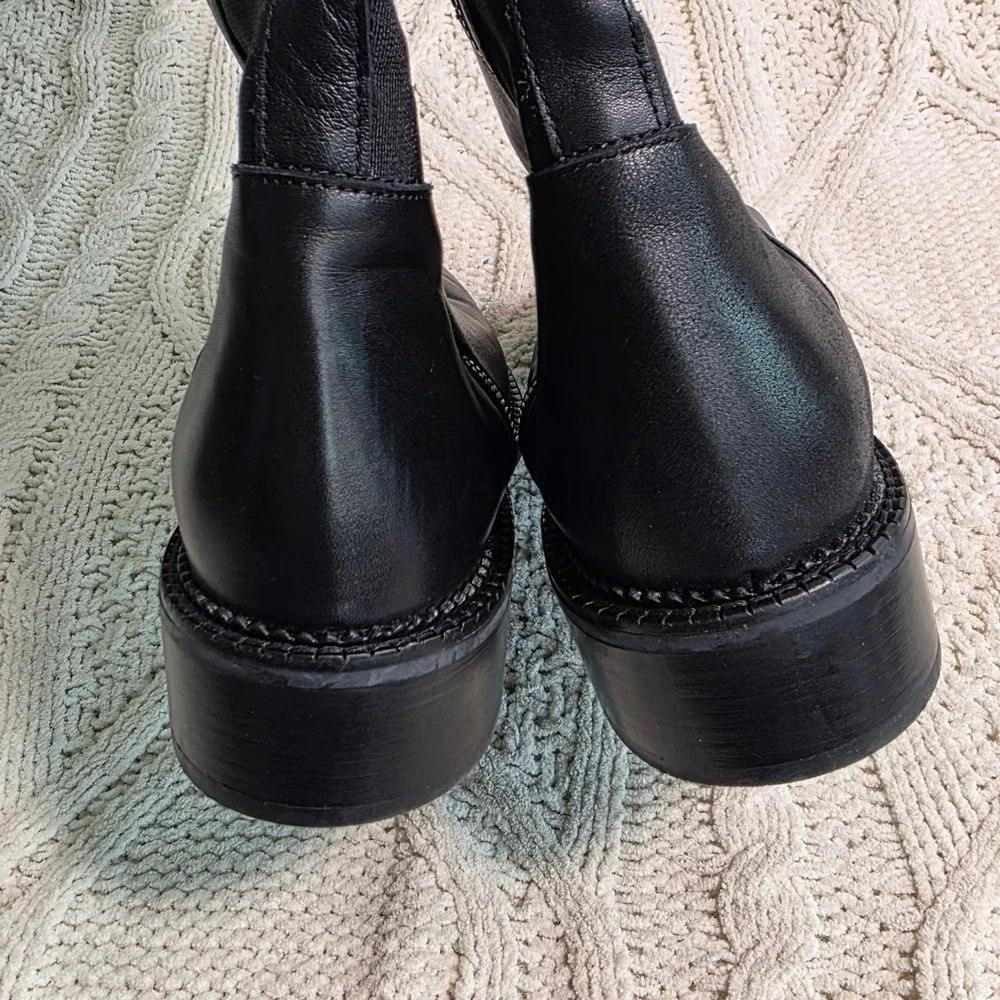 Aquatalia Tall Waterproof Boots Black Leather Stretch Back Calf Women 10